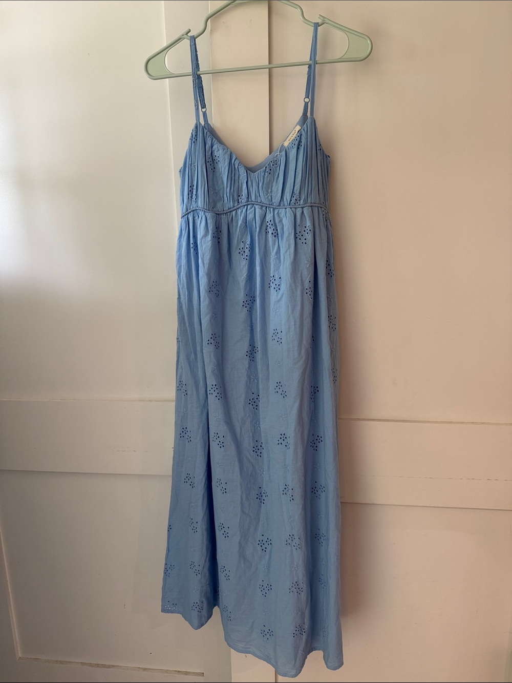 NWT Light Blue Spaghetti Strap Eyelet Midi Dress